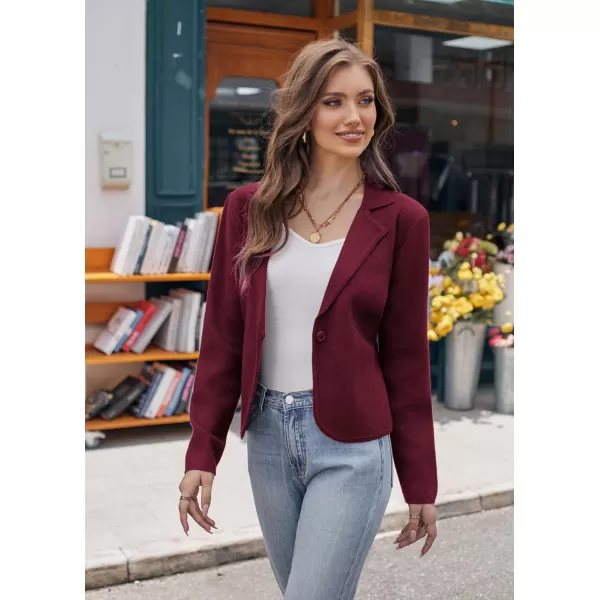 GRACE KARIN Women Sweater Blazer Casual Work Croppped Cardigan Lightweight Button Front Short Knit Blazer Jacket SXXLBurgundy