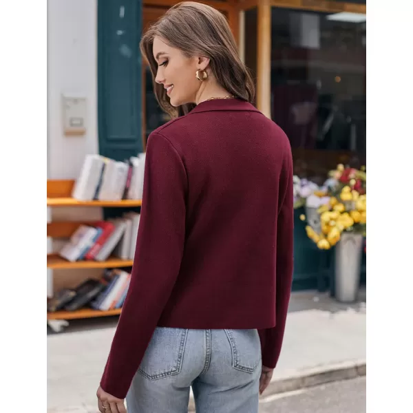 GRACE KARIN Women Sweater Blazer Casual Work Croppped Cardigan Lightweight Button Front Short Knit Blazer Jacket SXXLBurgundy