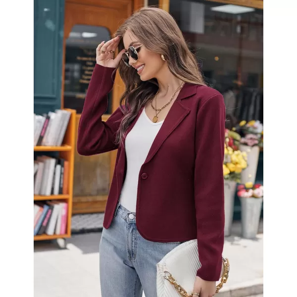 GRACE KARIN Women Sweater Blazer Casual Work Croppped Cardigan Lightweight Button Front Short Knit Blazer Jacket SXXLBurgundy