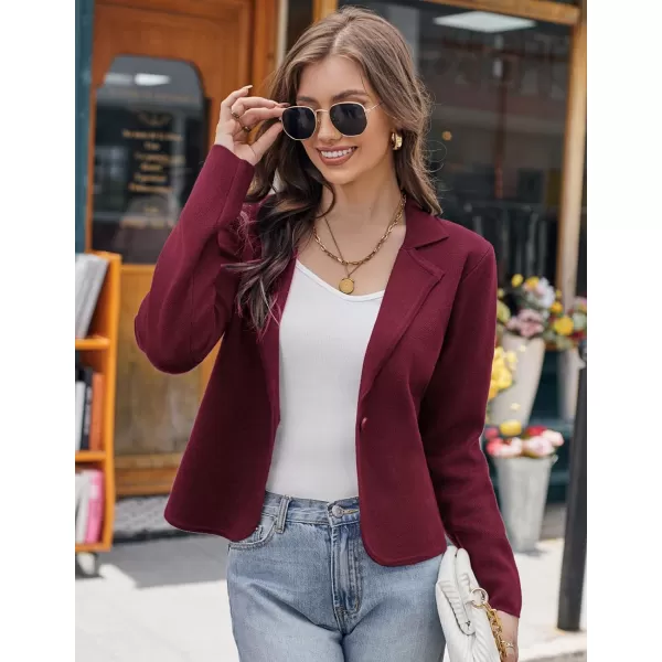 GRACE KARIN Women Sweater Blazer Casual Work Croppped Cardigan Lightweight Button Front Short Knit Blazer Jacket SXXLBurgundy