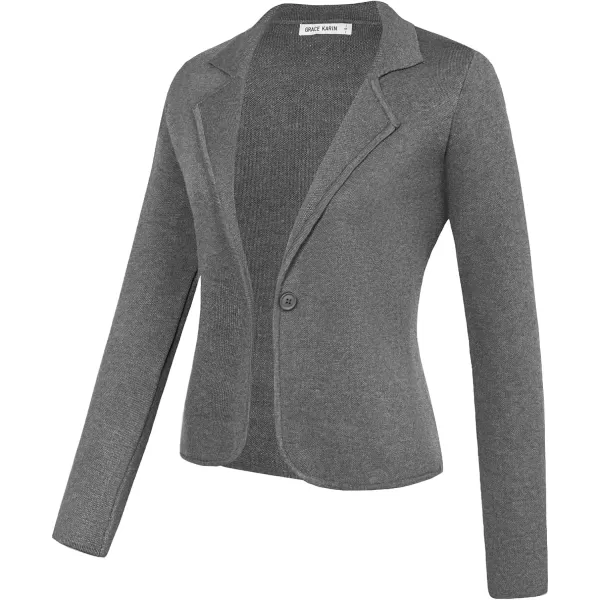 GRACE KARIN Women Sweater Blazer Casual Work Croppped Cardigan Lightweight Button Front Short Knit Blazer Jacket SXXLGrey