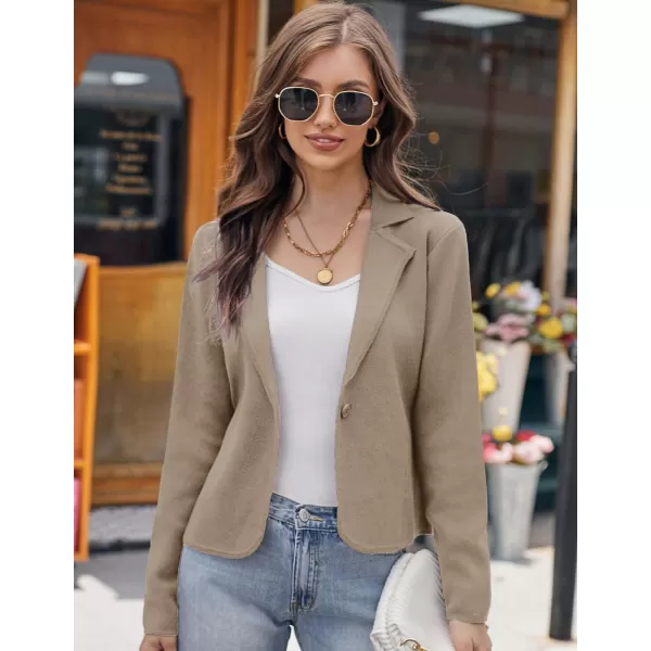 GRACE KARIN Women Sweater Blazer Casual Work Croppped Cardigan Lightweight Button Front Short Knit Blazer Jacket SXXLKhaki