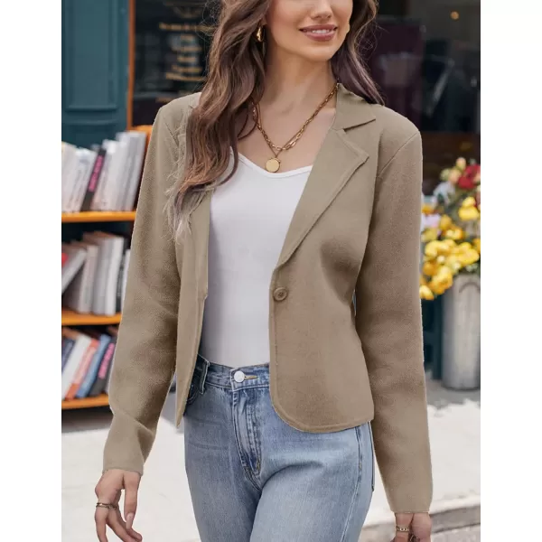 GRACE KARIN Women Sweater Blazer Casual Work Croppped Cardigan Lightweight Button Front Short Knit Blazer Jacket SXXLKhaki