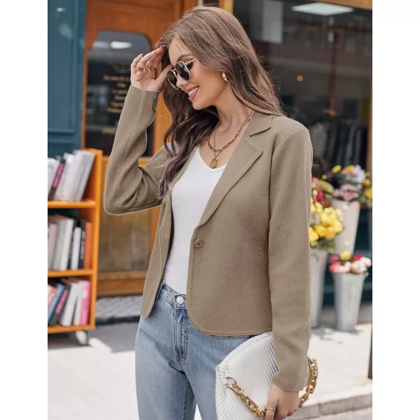 GRACE KARIN Women Sweater Blazer Casual Work Croppped Cardigan Lightweight Button Front Short Knit Blazer Jacket SXXLKhaki