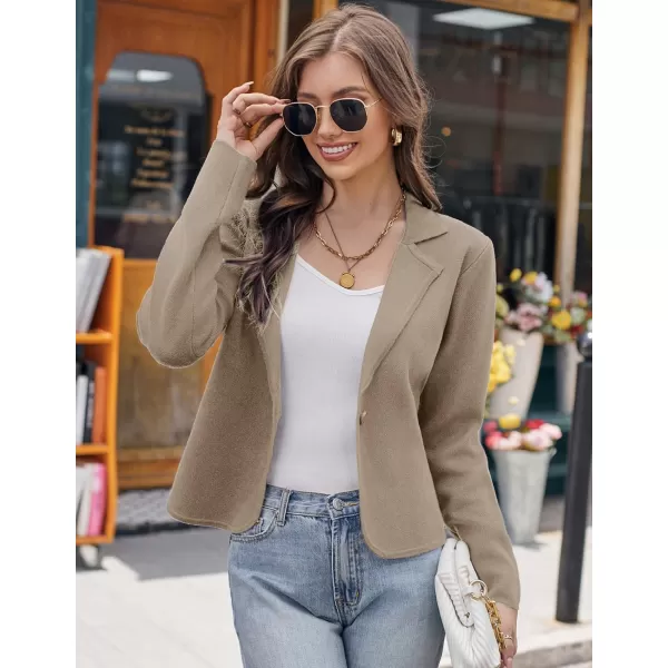 GRACE KARIN Women Sweater Blazer Casual Work Croppped Cardigan Lightweight Button Front Short Knit Blazer Jacket SXXLKhaki