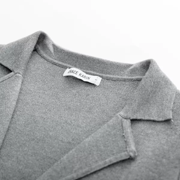GRACE KARIN Women Sweater Blazer Casual Work Croppped Cardigan Lightweight Button Front Short Knit Blazer Jacket SXXLLight Grey
