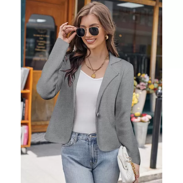 GRACE KARIN Women Sweater Blazer Casual Work Croppped Cardigan Lightweight Button Front Short Knit Blazer Jacket SXXLLight Grey