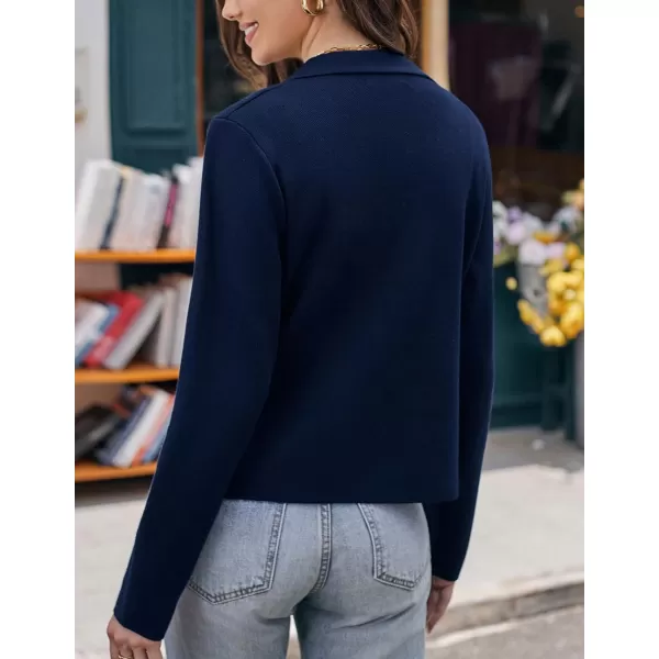 GRACE KARIN Women Sweater Blazer Casual Work Croppped Cardigan Lightweight Button Front Short Knit Blazer Jacket SXXLNavy Blue