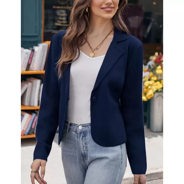 GRACE KARIN Women Sweater Blazer Casual Work Croppped Cardigan Lightweight Button Front Short Knit Blazer Jacket SXXLNavy Blue