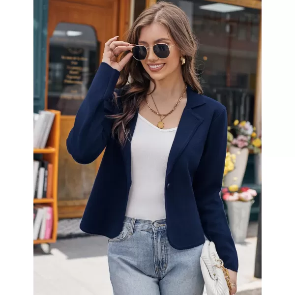 GRACE KARIN Women Sweater Blazer Casual Work Croppped Cardigan Lightweight Button Front Short Knit Blazer Jacket SXXLNavy Blue