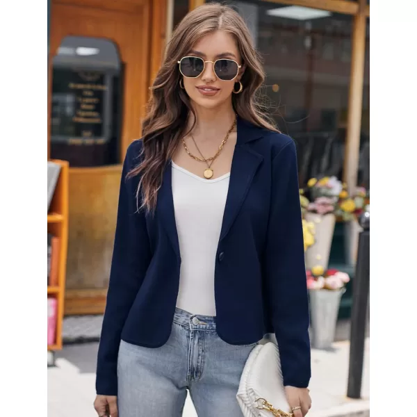 GRACE KARIN Women Sweater Blazer Casual Work Croppped Cardigan Lightweight Button Front Short Knit Blazer Jacket SXXLNavy Blue