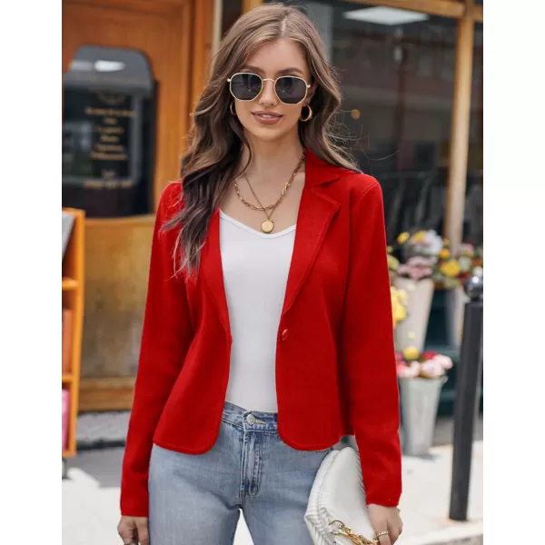 GRACE KARIN Women Sweater Blazer Casual Work Croppped Cardigan Lightweight Button Front Short Knit Blazer Jacket SXXLRed