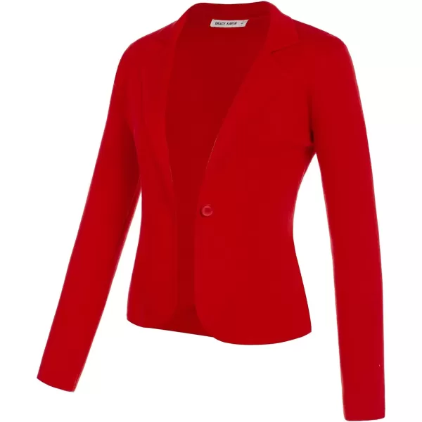 GRACE KARIN Women Sweater Blazer Casual Work Croppped Cardigan Lightweight Button Front Short Knit Blazer Jacket SXXLRed