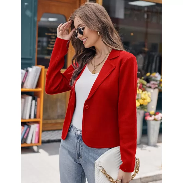 GRACE KARIN Women Sweater Blazer Casual Work Croppped Cardigan Lightweight Button Front Short Knit Blazer Jacket SXXLRed