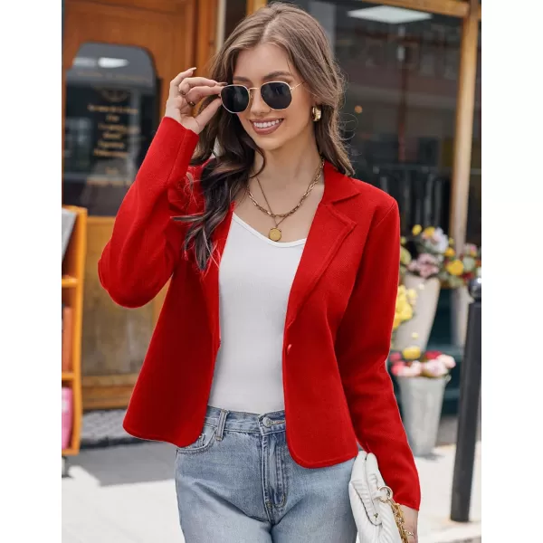 GRACE KARIN Women Sweater Blazer Casual Work Croppped Cardigan Lightweight Button Front Short Knit Blazer Jacket SXXLRed