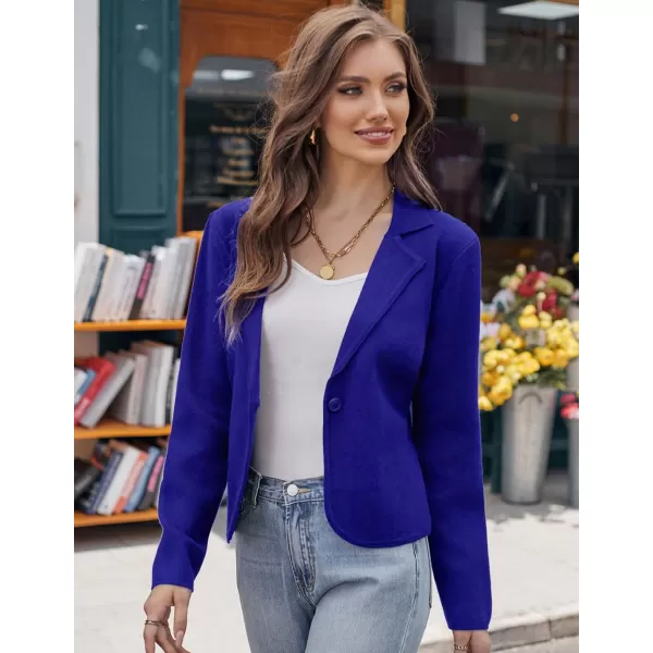 GRACE KARIN Women Sweater Blazer Casual Work Croppped Cardigan Lightweight Button Front Short Knit Blazer Jacket SXXLRoyal Blue