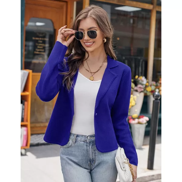 GRACE KARIN Women Sweater Blazer Casual Work Croppped Cardigan Lightweight Button Front Short Knit Blazer Jacket SXXLRoyal Blue