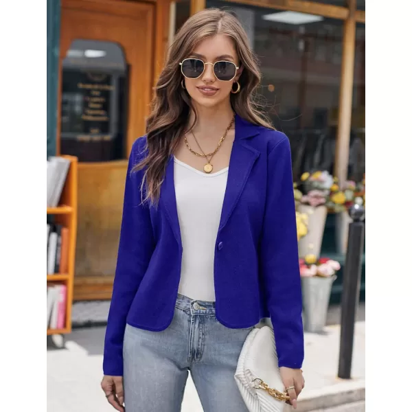 GRACE KARIN Women Sweater Blazer Casual Work Croppped Cardigan Lightweight Button Front Short Knit Blazer Jacket SXXLRoyal Blue