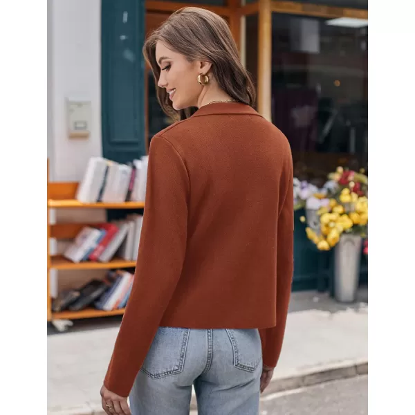 GRACE KARIN Women Sweater Blazer Casual Work Croppped Cardigan Lightweight Button Front Short Knit Blazer Jacket SXXLRust Brown