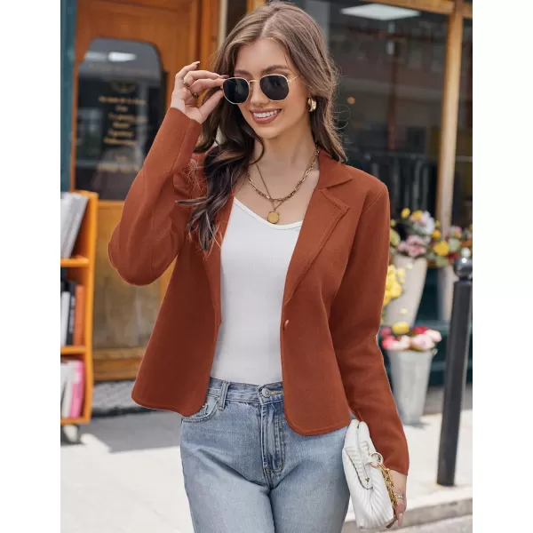 GRACE KARIN Women Sweater Blazer Casual Work Croppped Cardigan Lightweight Button Front Short Knit Blazer Jacket SXXLRust Brown