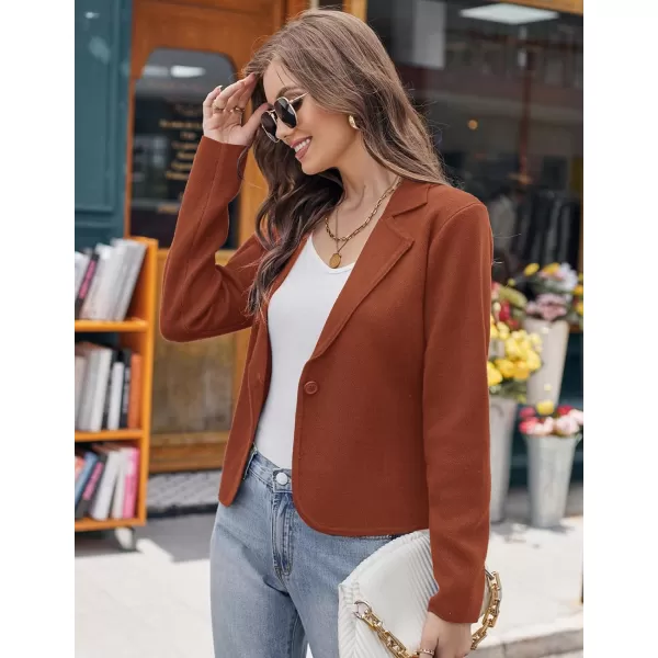 GRACE KARIN Women Sweater Blazer Casual Work Croppped Cardigan Lightweight Button Front Short Knit Blazer Jacket SXXLRust Brown