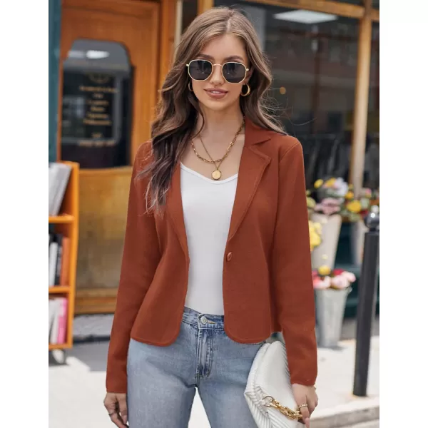 GRACE KARIN Women Sweater Blazer Casual Work Croppped Cardigan Lightweight Button Front Short Knit Blazer Jacket SXXLRust Brown