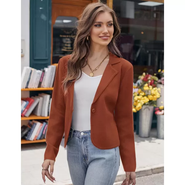 GRACE KARIN Women Sweater Blazer Casual Work Croppped Cardigan Lightweight Button Front Short Knit Blazer Jacket SXXLRust Brown