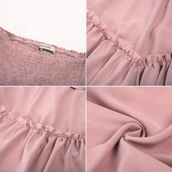 GRACE KARIN Women Two Way Boho Ruffle Tiered Tube Top Dress Shirred Flowy Midi Skirt Strapless Summer A Line Beach DressLight Pink