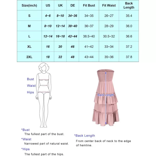 GRACE KARIN Women Two Way Boho Ruffle Tiered Tube Top Dress Shirred Flowy Midi Skirt Strapless Summer A Line Beach DressLight Pink
