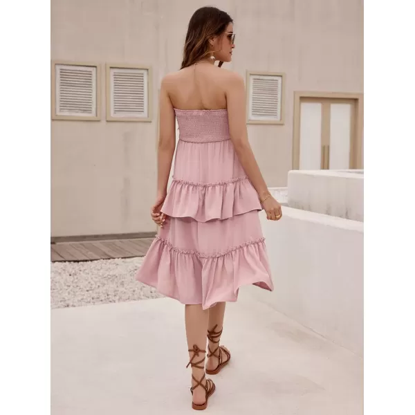 GRACE KARIN Women Two Way Boho Ruffle Tiered Tube Top Dress Shirred Flowy Midi Skirt Strapless Summer A Line Beach DressLight Pink