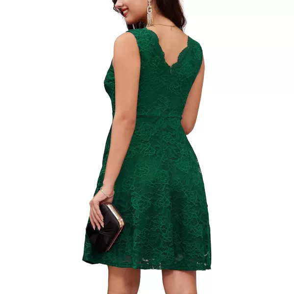 GRACE KARIN Women VNeck Lace Sleeveless Swing ALine Party Knee Length Dresses with PocketsDark Green