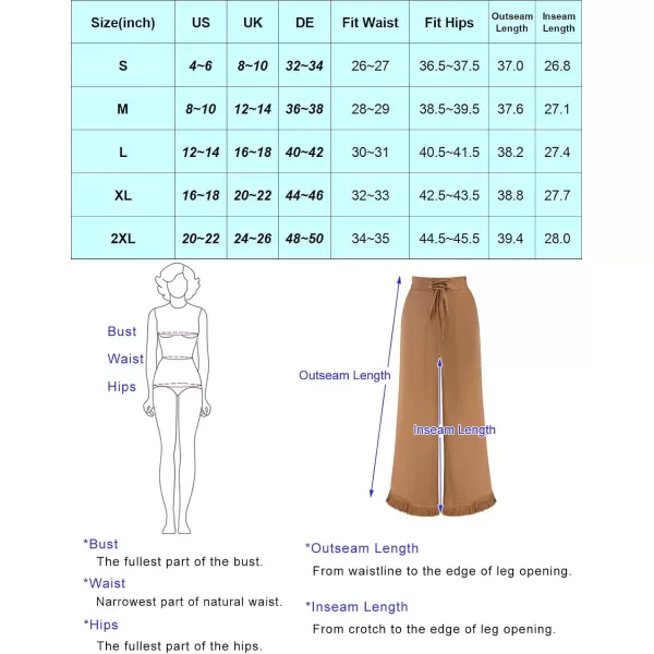 GRACE KARIN Women Wide Leg Linen Palazzo Pants Boho Drawstring Waist Oblique Tassel Hem Beach Trousers with PocketsBlack