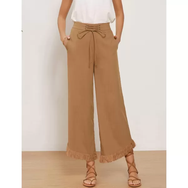 GRACE KARIN Women Wide Leg Linen Palazzo Pants Boho Drawstring Waist Oblique Tassel Hem Beach Trousers with PocketsGRACE KARIN Women Wide Leg Linen Palazzo Pants Boho Drawstring Waist Oblique Tassel Hem Beach Trousers with Pockets
