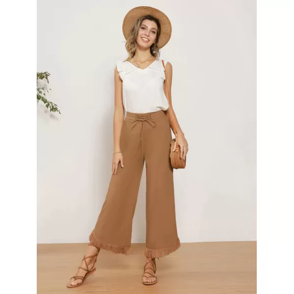 GRACE KARIN Women Wide Leg Linen Palazzo Pants Boho Drawstring Waist Oblique Tassel Hem Beach Trousers with PocketsGRACE KARIN Women Wide Leg Linen Palazzo Pants Boho Drawstring Waist Oblique Tassel Hem Beach Trousers with Pockets