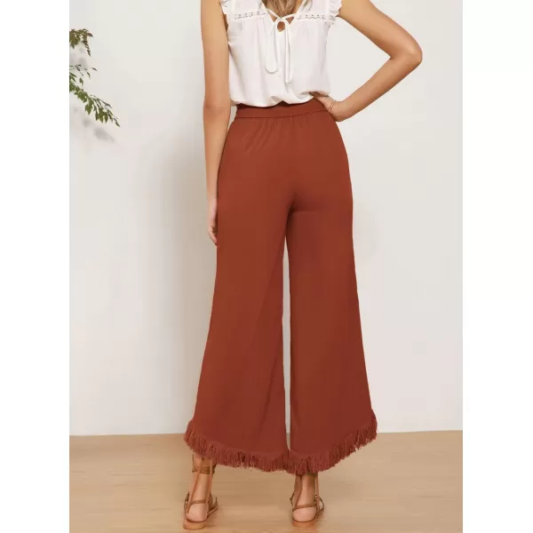GRACE KARIN Women Wide Leg Linen Palazzo Pants Boho Drawstring Waist Oblique Tassel Hem Beach Trousers with PocketsOrange