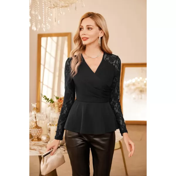 GRACE KARIN Women Wrap Tops Puff Sleeve Peplum Top Elegant V Neck Summer Tops Fitted BlouseBlack2467