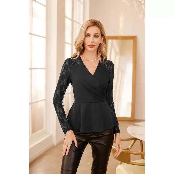 GRACE KARIN Women Wrap Tops Puff Sleeve Peplum Top Elegant V Neck Summer Tops Fitted BlouseBlack2467