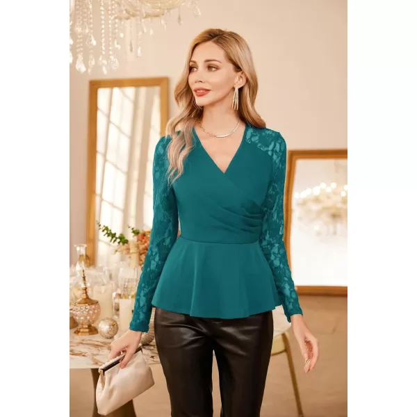 GRACE KARIN Women Wrap Tops Puff Sleeve Peplum Top Elegant V Neck Summer Tops Fitted BlouseBluegreen2467