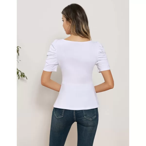 GRACE KARIN Women Wrap Tops Puff Sleeve Peplum Top Elegant V Neck Summer Tops Fitted BlouseWhite