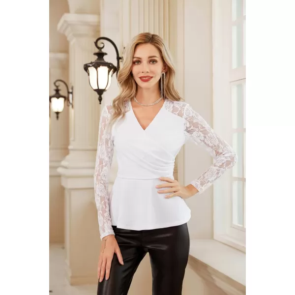 GRACE KARIN Women Wrap Tops Puff Sleeve Peplum Top Elegant V Neck Summer Tops Fitted BlouseWhite2467