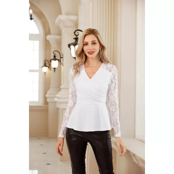 GRACE KARIN Women Wrap Tops Puff Sleeve Peplum Top Elegant V Neck Summer Tops Fitted BlouseWhite2467