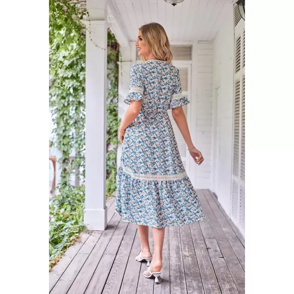 GRACE KARIN Womens 2023 Boho V Neck Short Flutter Sleeve Smocked Tiered Dress Empire Waist Ruffle Beach Long Maxi DressPurple Yellow Flower