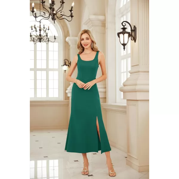 GRACE KARIN Womens 2023 Elegant Square Neck Split Formal Dress for Wedding Guest Cocktail Evening PartyDark Green