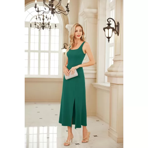 GRACE KARIN Womens 2023 Elegant Square Neck Split Formal Dress for Wedding Guest Cocktail Evening PartyDark Green