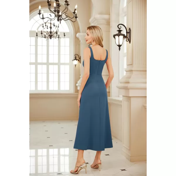 GRACE KARIN Womens 2023 Elegant Square Neck Split Formal Dress for Wedding Guest Cocktail Evening PartyGery Blue