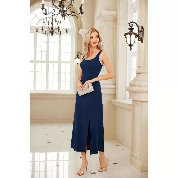 GRACE KARIN Womens 2023 Elegant Square Neck Split Formal Dress for Wedding Guest Cocktail Evening PartyNavy Blue