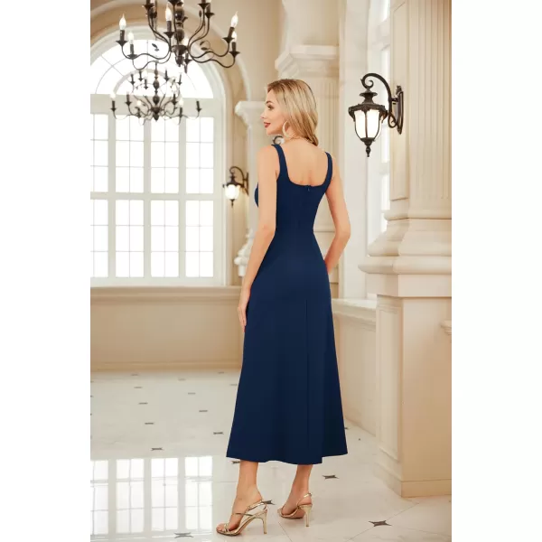 GRACE KARIN Womens 2023 Elegant Square Neck Split Formal Dress for Wedding Guest Cocktail Evening PartyNavy Blue