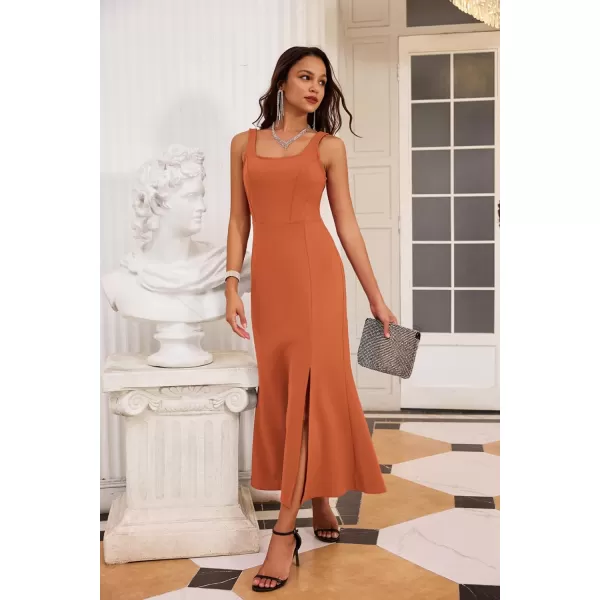 GRACE KARIN Womens 2023 Elegant Square Neck Split Formal Dress for Wedding Guest Cocktail Evening PartyOrange