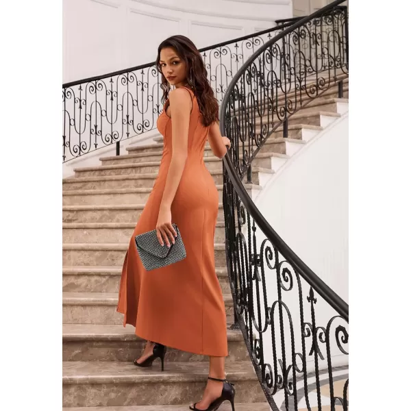 GRACE KARIN Womens 2023 Elegant Square Neck Split Formal Dress for Wedding Guest Cocktail Evening PartyOrange