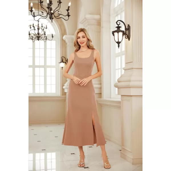GRACE KARIN Womens 2023 Elegant Square Neck Split Formal Dress for Wedding Guest Cocktail Evening PartyPink